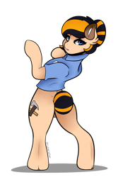 Size: 4000x6000 | Tagged: safe, artist:cyberafter, oc, oc only, oc:blue collar, species:earth pony, species:pony, art trade, clothing, female, mare, semi-anthro, shirt, simple background, solo, transparent background