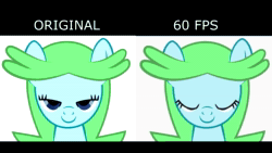 Size: 1280x720 | Tagged: safe, artist:akakun, artist:akakunda, oc, oc:smiley beam, species:pony, 60 fps, animated, bust, comparison, eyes closed, female, grin, interpolated, mare, no sound, smiling, solo, webm