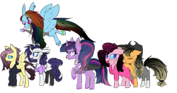 Size: 1179x624 | Tagged: safe, artist:bublebee123, artist:icey-wicey-1517, edit, character:applejack, character:fluttershy, character:pinkie pie, character:rainbow dash, character:rarity, character:twilight sparkle, character:twilight sparkle (alicorn), species:alicorn, species:earth pony, species:pegasus, species:pony, species:unicorn, alternate hairstyle, anklet, chest fluff, clothing, collaboration, color edit, colored, cowboy hat, cross, curved horn, dress, ear piercing, earring, edgy, eye scar, goth, hat, hoodie, horn, jeans, jewelry, leg fluff, mane six, missing cutie mark, necklace, nose piercing, nose ring, one eye closed, open mouth, pants, piercing, ponytail, raised hoof, scar, shirt, simple background, socks, spiked wristband, stockings, thigh highs, torn clothes, transparent background, unshorn fetlocks, wall of tags, wristband