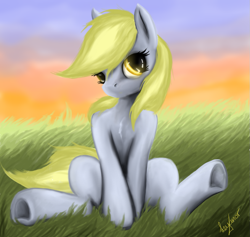 Size: 1053x1000 | Tagged: safe, artist:leyanor, character:derpy hooves, species:pegasus, species:pony, chest fluff, female, mare, solo, underhoof, underp