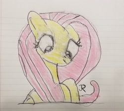 Size: 2183x1960 | Tagged: safe, artist:joeydr, character:fluttershy, species:pegasus, species:pony, female, lined paper, mare, signature, simple background, solo, traditional art