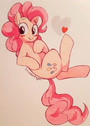 Size: 2592x3604 | Tagged: safe, artist:breezietype, character:pinkie pie, species:earth pony, species:pony, blushing, cute, diapinkes, female, heart, high res, mare, solo, traditional art