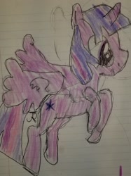 Size: 1676x2236 | Tagged: safe, artist:joeydr, character:twilight sparkle, character:twilight sparkle (alicorn), species:alicorn, species:pony, female, flying, lined paper, mare, signature, simple background, solo, traditional art