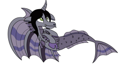 Size: 2500x1398 | Tagged: safe, artist:notadeliciouspotato, species:siren, cloven hooves, curved horn, fangs, fins, fish tail, floating, horn, kellin quinn, male, ponified, scales, simple background, sleeping with sirens, slit eyes, solo, transparent background