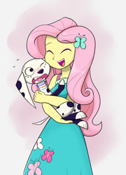 Size: 900x1247 | Tagged: safe, artist:mew-me, character:fluttershy, species:dog, my little pony:equestria girls, 101 dalmatian street, 101 dalmatians, crossover, cute, dalmatian, dolly (101 dalmatian street), meeting