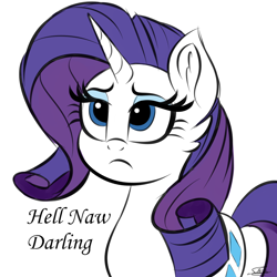Size: 1000x1000 | Tagged: safe, artist:sadtrooper, character:rarity, species:pony, species:unicorn, cheek fluff, darling, female, mare, rarity is not amused, reaction image, simple background, sketch, solo, unamused, white background