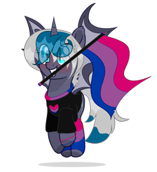 Size: 1712x1876 | Tagged: safe, artist:bublebee123, oc, oc only, oc:elizabat stormfeather, species:alicorn, species:bat pony, species:pony, alicorn oc, bat pony alicorn, bat pony oc, bat wings, bisexual pride flag, blushing, bracelet, clothing, cute, female, grin, heart, horn, jewelry, mare, mouth hold, ocbetes, pride, pride flag, shirt, simple background, smiling, socks, solo, striped socks, t-shirt, transparent background, wings
