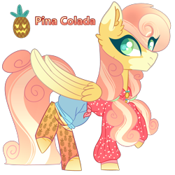 Size: 3200x3200 | Tagged: safe, artist:bublebee123, oc, oc only, oc:pina colada (ice1517), parent:applejack, parent:strawberry sunrise, parents:applerise, species:pegasus, species:pony, icey-verse, blouse, clothing, female, food, magical lesbian spawn, mare, markings, offspring, pineapple, raised hoof, raised leg, shirt, shorts, simple background, socks, solo, transparent background
