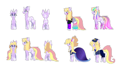 Size: 12624x6976 | Tagged: safe, artist:bublebee123, oc, oc only, oc:stardust serenade, parent:fuchsia blush, parent:lavender lace, parents:fuchsiavender, species:pony, species:unicorn, icey-verse, absurd resolution, belt, clothing, costume, cuffs, curved horn, dress, ear piercing, earring, female, gala dress, hate, horn, jewelry, leg warmers, magical lesbian spawn, makeup, mare, markings, multicolored hair, necktie, nightmare night costume, offspring, piercing, police officer, rainbow power, rainbow power-ified, shirt, shorts, simple background, solo, transparent background