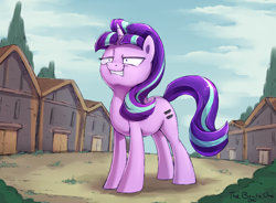 Size: 2364x1736 | Tagged: safe, artist:thebowtieone, character:starlight glimmer, species:pony, episode:the cutie map, g4, my little pony: friendship is magic, equal cutie mark, female, our town, s5 starlight, shrunken pupils, solo, squint, starlight glimmer is best facemaker, this will end in communism