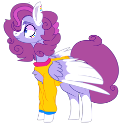 Size: 2500x2500 | Tagged: safe, artist:bublebee123, oc, oc only, oc:flower shines, parent:bluebonnet, parent:rolling thunder, parents:bluethunder, species:pony, icey-verse, alternate hairstyle, chest fluff, clothing, commission, ear piercing, earring, female, jewelry, magical lesbian spawn, mare, markings, offspring, open-chest sweater, piercing, redesign, simple background, solo, sweater, tattoo, transparent background