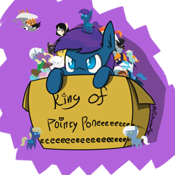 Size: 4196x4196 | Tagged: safe, artist:professionalpuppy, oc, oc only, oc:anticular, oc:awkward dork, oc:jazz, oc:neko, oc:puppy, oc:stardust(cosmiceclipse), species:alicorn, species:bat pony, species:earth pony, species:pegasus, species:pony, species:unicorn, bat pony oc, bat wings, cardboard box, pointy ponies, solo focus, wings