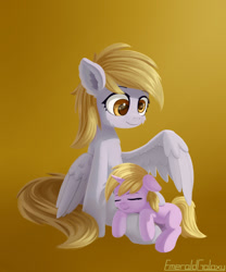 Size: 1000x1200 | Tagged: safe, artist:emeraldgalaxy, character:derpy hooves, character:dinky hooves, species:pegasus, species:pony, species:unicorn, cute, derpabetes, duo, equestria's best mother, female, filly, headcanon, mare, sleeping, weapons-grade cute