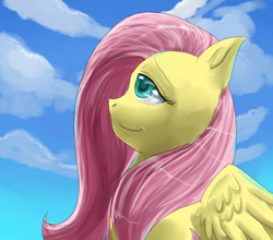 Size: 1025x900 | Tagged: safe, artist:terrac0tta, character:fluttershy, species:pegasus, species:pony, female, happy, mare, profile, sitting, smiling, solo