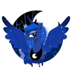 Size: 768x768 | Tagged: safe, artist:tomizawa96, character:princess luna, species:alicorn, species:pony, bust, crescent moon, female, mare, moon, portrait, profile, solo, spread wings, stars, wings