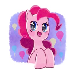 Size: 768x768 | Tagged: safe, artist:tomizawa96, character:pinkie pie, species:earth pony, species:pony, abstract background, balloon, bust, cute, diapinkes, female, mare, open mouth, solo, starry eyes, wingding eyes
