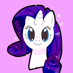 Size: 768x768 | Tagged: safe, artist:tomizawa96, character:rarity, species:pony, bust, cute, female, looking at you, mare, pink background, portrait, raribetes, simple background, solo