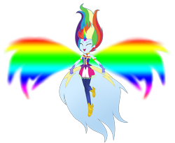 Size: 9999x8190 | Tagged: safe, artist:lumi-infinite64, character:rainbow dash, my little pony:equestria girls, clothing, colored wings, daydream, daydream-ified, female, fingerless gloves, gloves, horn, leggings, multicolored wings, rainbow horn, rainbow wings, simple background, solo, transparent background, wings