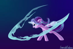 Size: 2400x1600 | Tagged: safe, artist:emeraldgalaxy, character:starlight glimmer, species:pony, species:unicorn, badass, badass adorable, cute, digital art, female, glowing horn, gradient background, horn, magic, magic sword, mare, solo, sword, weapon