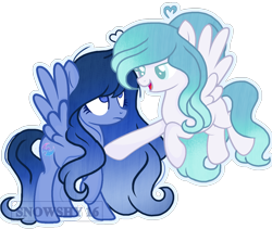 Size: 2052x1730 | Tagged: safe, artist:katnekobase, artist:snowshy16, base used, oc, oc only, oc:aiko, oc:cream, species:alicorn, species:pegasus, species:pony, duo, female, mare, simple background, transparent background