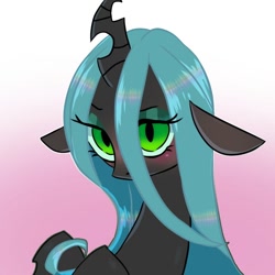 Size: 768x768 | Tagged: safe, artist:tomizawa96, character:queen chrysalis, species:changeling, blushing, bust, cute, cutealis, female, gradient background, looking at you, portrait, solo