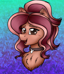 Size: 3000x3450 | Tagged: safe, artist:darklight1315, oc, oc:bunsetti, species:pegasus, species:pony, abstract background, bust, chest fluff, collar, female, mare, solo