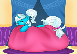 Size: 2894x2039 | Tagged: safe, artist:ali-selle, oc, oc:pummela, species:pony, species:unicorn, beanbag chair, cute, eyes closed, lying down, ocbetes, ponytail, relaxed