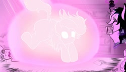 Size: 1177x679 | Tagged: safe, artist:mixdaponies, character:pinkie pie, oc, oc:huniposam, oc:thornquill, species:alicorn, species:pony, aprilverse, abetterlovestorythantwilight4, alicorn oc, alicorn thornquill, chaoticchimera book, charred horse book, deja-vu book, fullmetal alchemist, horn, miss melee book, pink glow, shy borg book, speed tempo book, surprised, swirly eyes, twitter shy book, wind waker skull, wings, xaldin wolfgang book, xena book