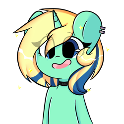 Size: 2000x2000 | Tagged: safe, artist:thieftea, oc, oc only, oc:aqua, species:pony, species:unicorn, collar, drool, drool string, ear piercing, open mouth, piercing, simple background, smiling, solo, white background