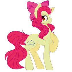 Size: 2500x2500 | Tagged: safe, artist:bublebee123, character:apple bloom, species:earth pony, species:pony, alternate hairstyle, alternate universe, apple bloom's bow, bow, female, grin, hair bow, mare, older, older apple bloom, raised hoof, simple background, smiling, smug, solo, swapped cutie marks, transparent background