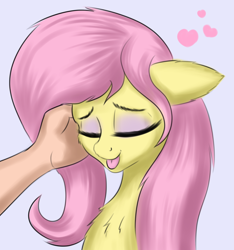 Size: 1200x1280 | Tagged: safe, artist:cherrymocaccino, artist:zuko42, character:fluttershy, species:human, species:pegasus, species:pony, blep, cheek fluff, chest fluff, cute, ear down, eyes closed, eyeshadow, female, hand, heart, makeup, offscreen character, offscreen human, pet, shyabetes, solo, tongue out