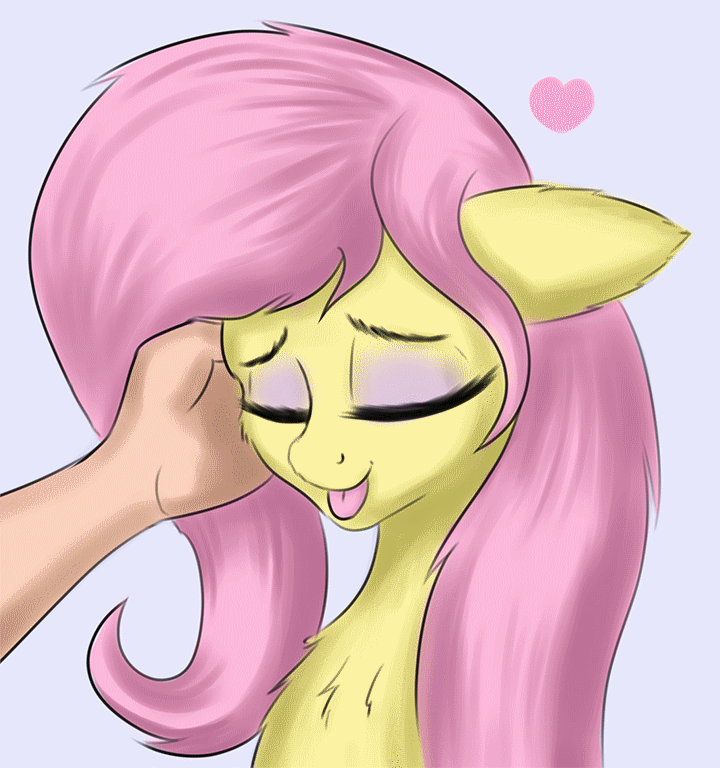 Size: 720x768 | Tagged: safe, artist:cherrymocaccino, artist:zuko42, edit, character:fluttershy, species:human, species:pegasus, species:pony, animated, blep, cheek fluff, chest fluff, cute, ear down, ear fluff, eyes closed, eyeshadow, female, gif, hand, heart, makeup, offscreen character, offscreen human, shyabetes, solo, tongue out