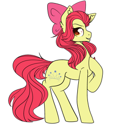 Size: 2500x2500 | Tagged: safe, artist:bublebee123, artist:icey-wicey-1517, edit, character:apple bloom, species:earth pony, species:pony, alternate hairstyle, alternate universe, apple bloom's bow, bow, collaboration, color edit, colored, female, grin, hair bow, mare, older, older apple bloom, raised hoof, simple background, smiling, smug, solo, swapped cutie marks, transparent background