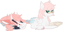 Size: 3532x1698 | Tagged: safe, artist:glitterring, oc, oc only, augmented tail, colored hooves, cow plant pony, fangs, female, glasses, hoof fluff, horn, monster pony, original species, paper, plant, plant pony, prone, simple background, transparent background, wings
