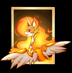 Size: 2649x2687 | Tagged: safe, artist:darklight1315, character:daybreaker, character:princess celestia, species:alicorn, species:pony, armor, bust, female, high res, looking back, mare, solo, spread wings, wing armor, wings