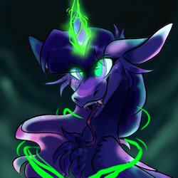 Size: 1000x1000 | Tagged: safe, artist:rockin_candies, character:twilight sparkle, species:alicorn, species:pony, female, glowing eyes, glowing horn, horn, implied changeling, implied queen chrysalis, solo