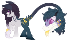 Size: 899x487 | Tagged: safe, artist:glitterring, oc, oc only, augmented tail, bat wings, cow plant pony, fangs, female, forked tongue, hoof fluff, horn, monster pony, original species, plant, plant pony, raised hoof, simple background, slit eyes, thorns, transparent background, underhoof, wings