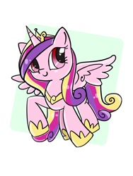 Size: 768x1024 | Tagged: safe, artist:tomizawa96, character:princess cadance, species:alicorn, species:pony, abstract background, crown, cute, cutedance, female, jewelry, mare, raised hoof, regalia, smiling, solo, spread wings, wings