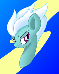 Size: 1358x1700 | Tagged: safe, artist:notadeliciouspotato, character:fleetfoot, species:pegasus, species:pony, abstract background, bust, female, gradient background, lidded eyes, mare, smiling, solo
