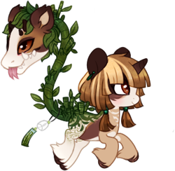Size: 312x305 | Tagged: safe, artist:glitterring, oc, oc only, augmented tail, cow plant pony, ear fluff, fangs, forked tongue, hoof fluff, hoof polish, horn, monster pony, original species, plant, plant pony, simple background, tongue out, transparent background