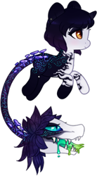 Size: 216x391 | Tagged: safe, artist:glitterring, oc, oc only, augmented tail, cow plant pony, drool, ear fluff, fangs, hoof fluff, horn, monster pony, mushroom, open mouth, original species, plant, plant pony, simple background, slit eyes, smiling, starry hair, tongue out, transparent background