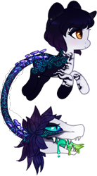Size: 216x391 | Tagged: safe, alternate version, artist:glitterring, oc, oc only, augmented tail, cow plant pony, drool, ear fluff, fangs, hoof fluff, horn, monster pony, mushroom, open mouth, original species, plant, plant pony, simple background, slit eyes, smiling, starry hair, tongue out, transparent background