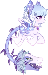 Size: 240x371 | Tagged: safe, artist:glitterring, oc, oc only, oc:lavender dreams, augmented tail, cow plant pony, ear fluff, fangs, forked tongue, hoof fluff, jewelry, monster pony, necklace, open mouth, original species, pearl necklace, plant, plant pony, simple background, slit eyes, smiling, tongue out, transparent background, wings