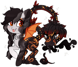 Size: 1280x1100 | Tagged: safe, artist:glitterring, oc, oc only, :d, augmented tail, bat wings, cow plant pony, fangs, forked tongue, hoof fluff, monster pony, original species, plant, plant pony, raised hoof, simple background, slit eyes, smiling, snake, tongue out, transparent background, wings