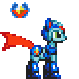 Size: 160x160 | Tagged: safe, artist:kelvin shadewing, oc, oc only, oc:mega mare x, species:pony, crossover, energy tail, pixel art, reploid, robot, robot pony, simple background, solo, sprite, transparent background