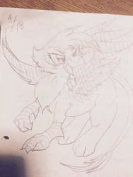 Size: 640x852 | Tagged: safe, artist:kyubi, character:gilda, species:griffon, black and white, female, grayscale, monochrome, pencil drawing, solo, traditional art