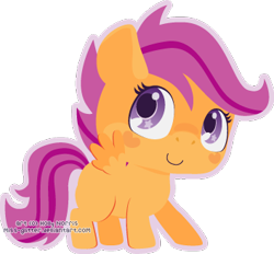 Size: 353x328 | Tagged: safe, artist:miss-glitter, character:scootaloo, species:pegasus, species:pony, blank flank, chibi, cute, cutealoo, female, filly, foal, hooves, outline, simple background, smiling, solo, spread wings, transparent background, wings