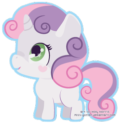 Size: 331x341 | Tagged: safe, artist:miss-glitter, character:sweetie belle, species:pony, species:unicorn, chibi, cute, female, filly, outline, simple background, smiling, solo, transparent background
