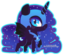 Size: 471x416 | Tagged: safe, artist:miss-glitter, character:nightmare moon, character:princess luna, species:alicorn, species:pony, bedroom eyes, chibi, cute, female, heart, looking at you, mare, outline, raised hoof, simple background, smiling, solo, spread wings, starry eyes, transparent background, wingding eyes, wings