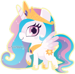 Size: 467x458 | Tagged: safe, artist:miss-glitter, character:princess celestia, species:alicorn, species:pony, chibi, cute, female, mare, outline, raised hoof, simple background, smiling, solo, transparent background